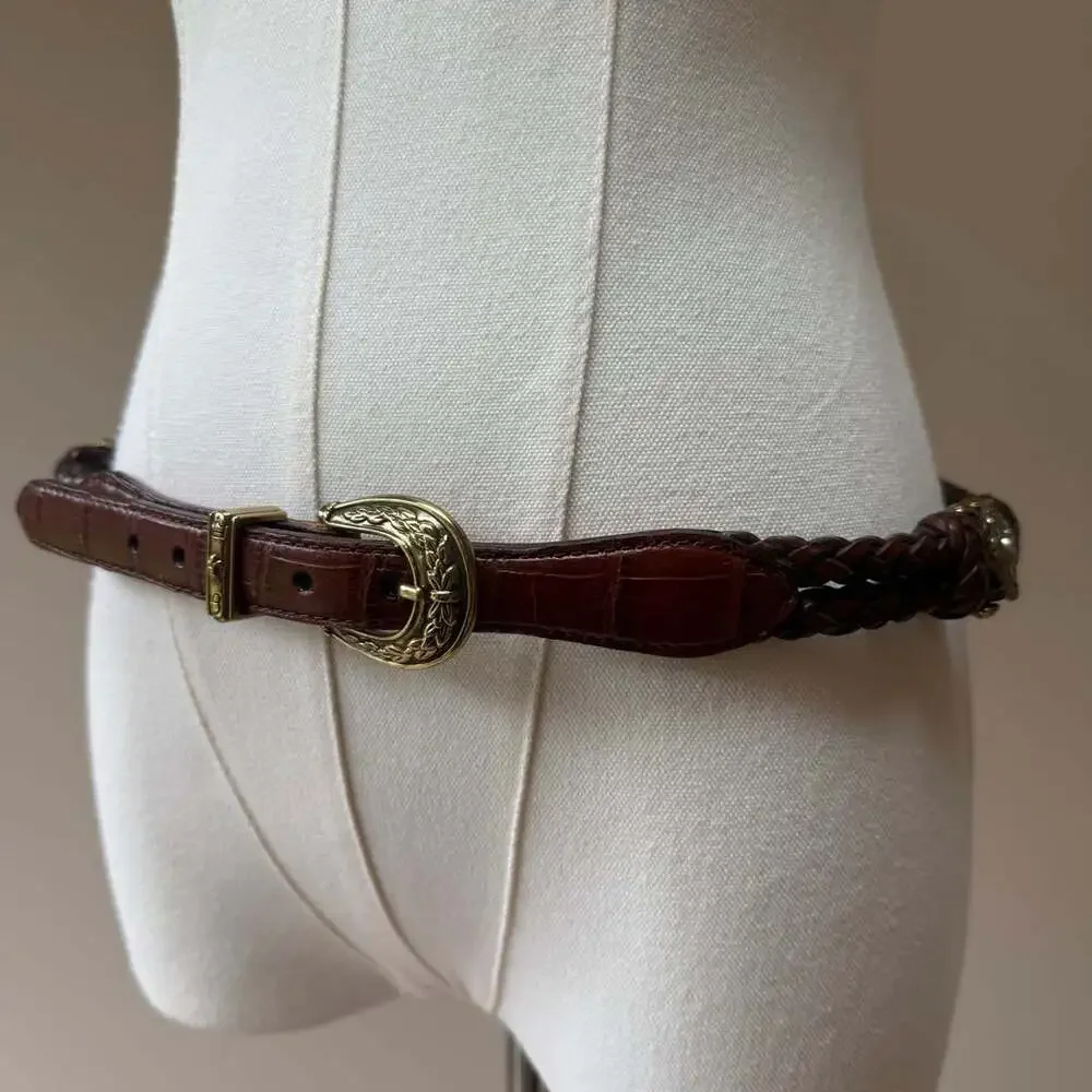 Vintage Brighton Braided Leather Belt Brown Western Equestrian Toggle